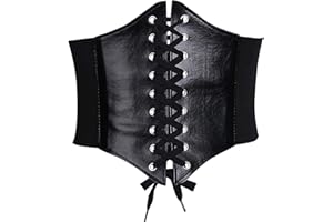 Glamorstar Corset Belt for Women Wide Elastic Tied Waspie Belts Lace-up Leather Waist Belts for Women Dresses