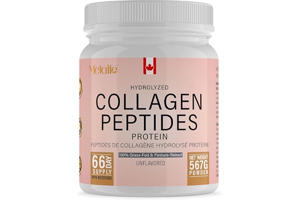 Hydrolyzed Collagen Peptides Powder (Type 1 & 3) 567g (66 Servings) – Grass-Fed Bovine, Unflavored, Made in Canada, Supports