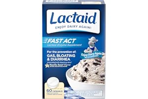 Lactaid Fast Act Lactose Intolerance Relief Chewables with Natural Lactase Enzyme to Prevent Gas, Bloating & Diarrhea Due to Lactose Sensitivity, On-the-Go, Vanilla Twist Flavor, 60 x 1 ct