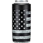 4-in-1 Slim Can Cooler Easy to Hold Insulated Beer Can Holder Double-walled Stainless Steel for All 12 Oz Cans Gift (Black America Flag 2)