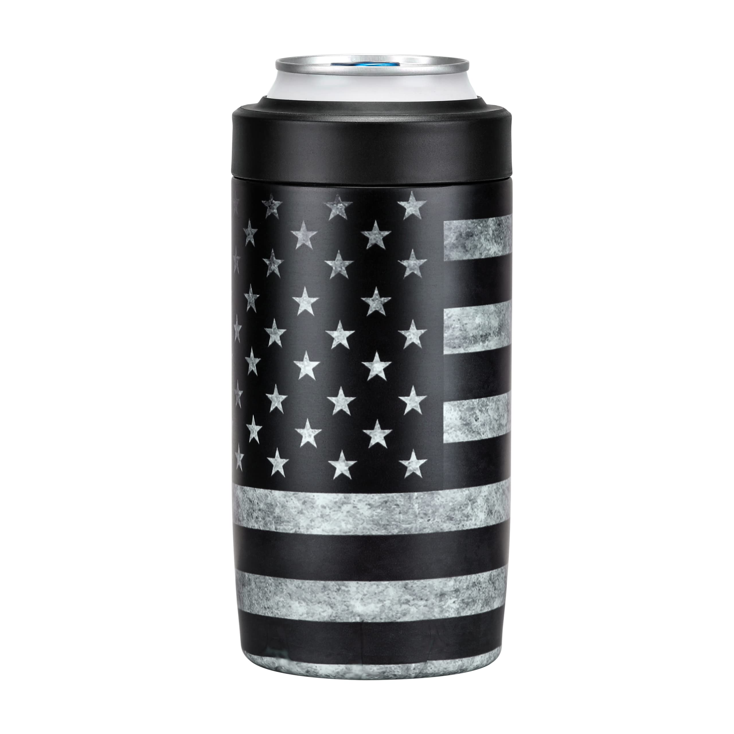 Photo 1 of 4-in-1 Slim Can Cooler Easy to Hold Insulated Beer Can Holder Double-walled Stainless Steel for All 12 Oz Cans Gift (Black America Flag 2)