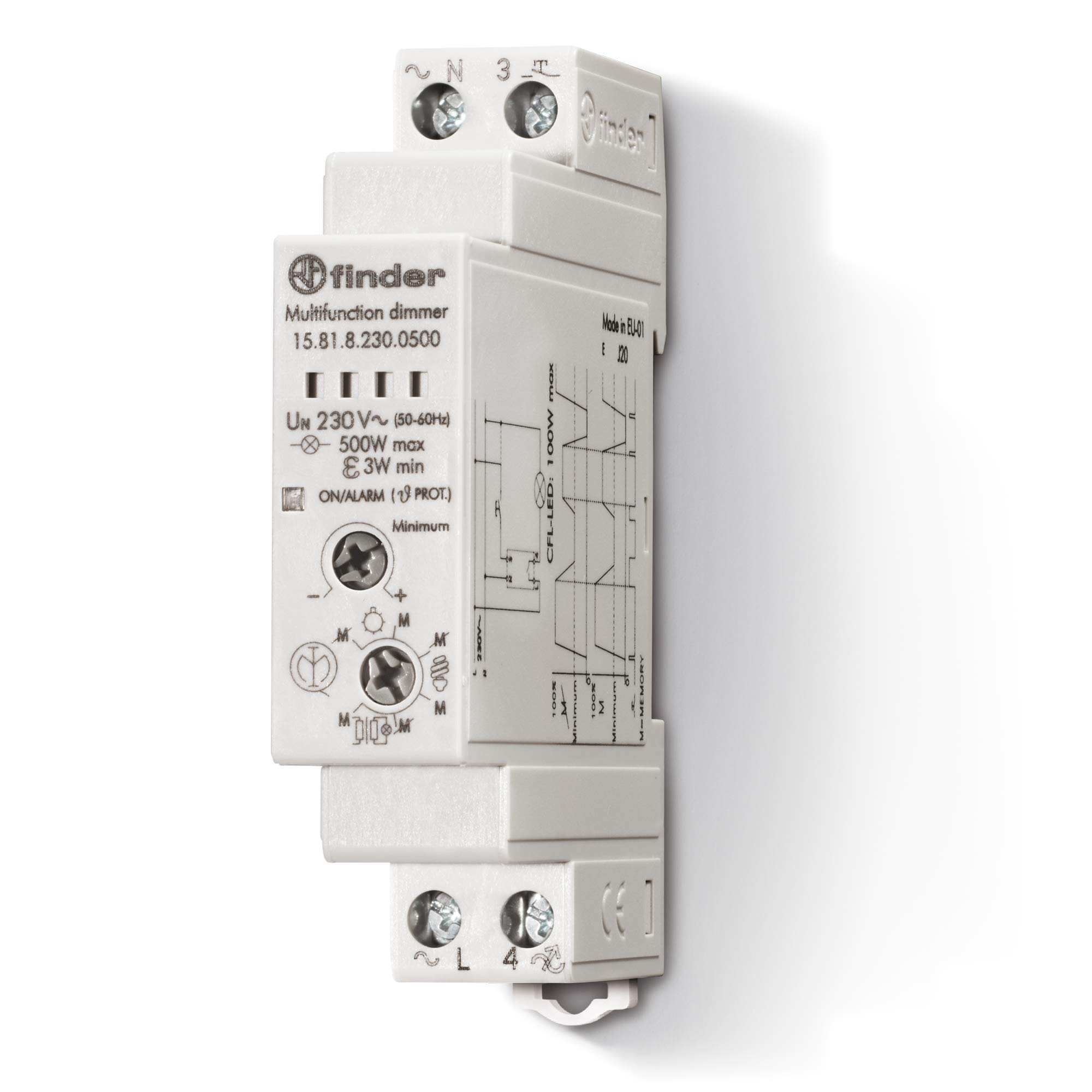 Finder 158182300500PAS Dimmer, Modular, Rail Mounting, 35 mm, 500 W, 230 VAC