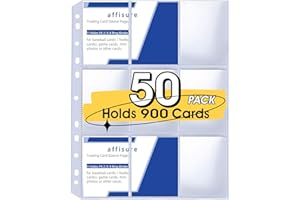 AFFISURE 9 Pocket Card Sleeves, Holds 900 Cards, Trading Card Binder Sleeves, 3 Ring 9 Pocket Pages for Sports Cards, Coupons, Game Cards, 50 Pack