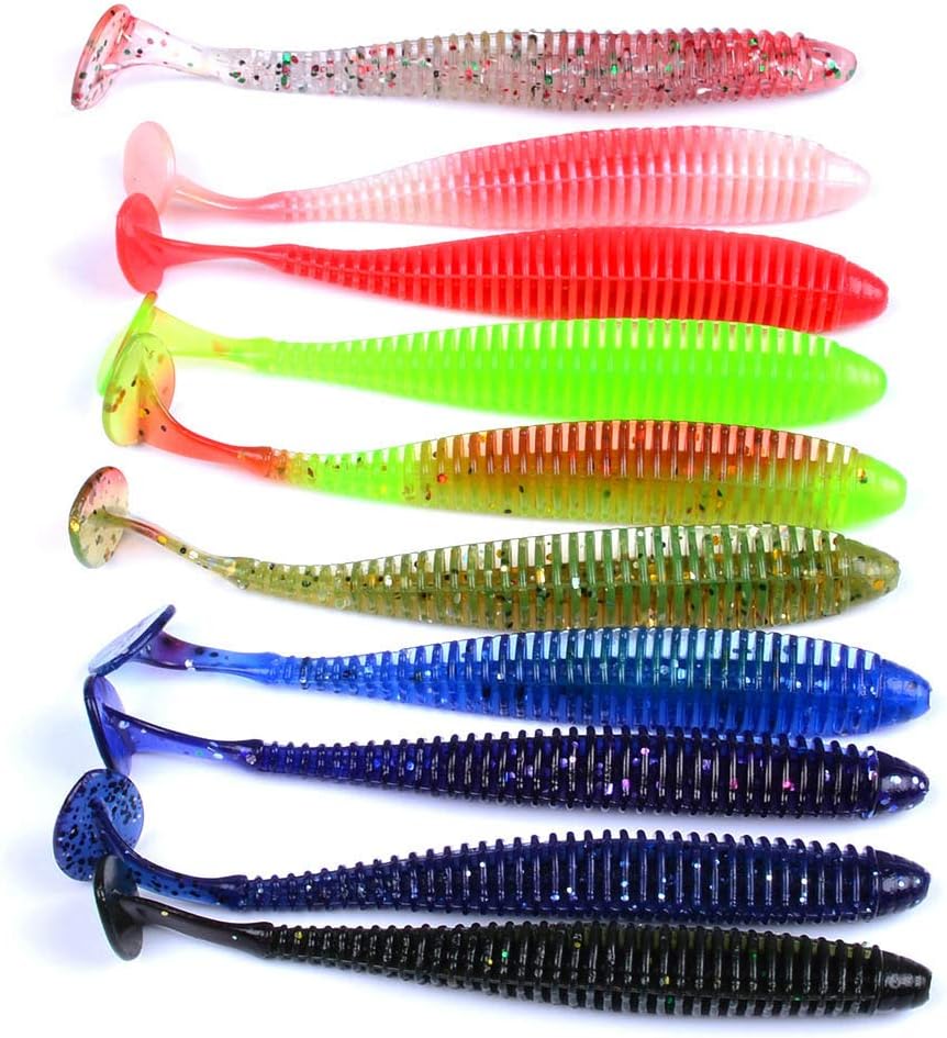 Blackr 10pcs T-shape Tail Shad Worm Fishing Lure Soft Crank Bait Swimbait