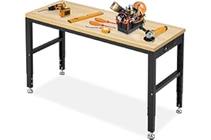 Antifir 60” Adjustable Workbench，Heavy Duty Wood Work Bench 2000 Lbs Load Capacity,Work Table with Power Outlet for Garage, Workshop, Office, Home
