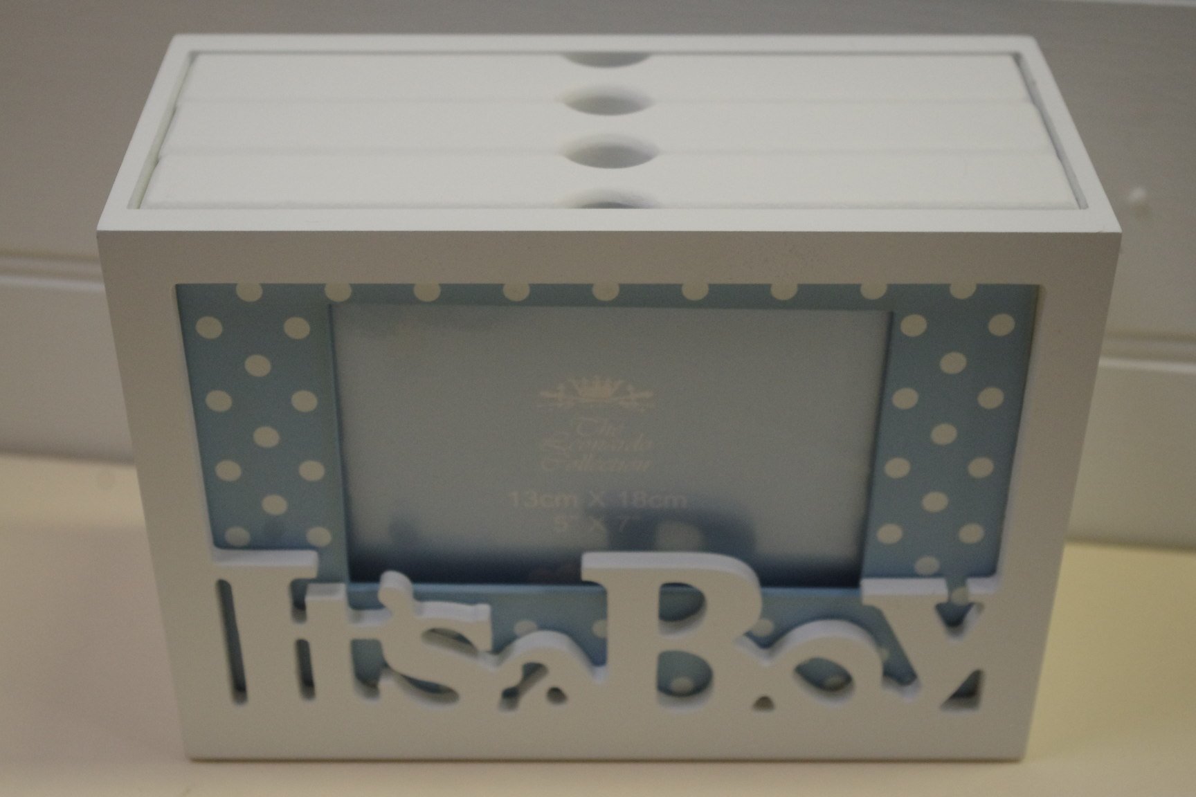 Lesser and Pavey - Little Treats Baby Boy Wooden Photo Storage Box with Cut Out Letters (Blue)