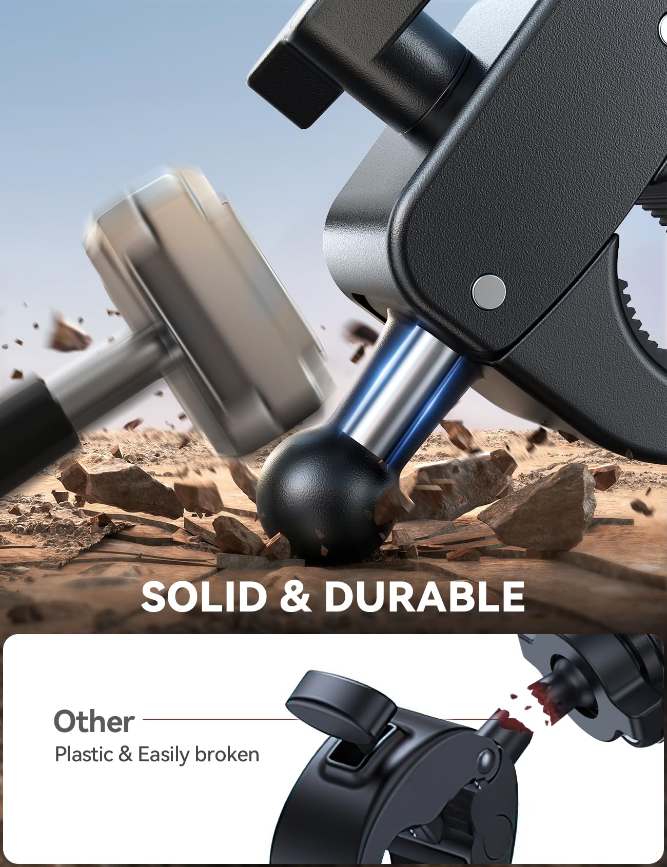 JOYROOM Motorcycle Phone Mount Holder - [Dual Vibration Dampener] 150mph Anti-Shock Phone Holder for Motorcycle [Upgrade Metal Handlebar Clamp] - Bicycle Bike Phone Holder Mount for 4.7-7