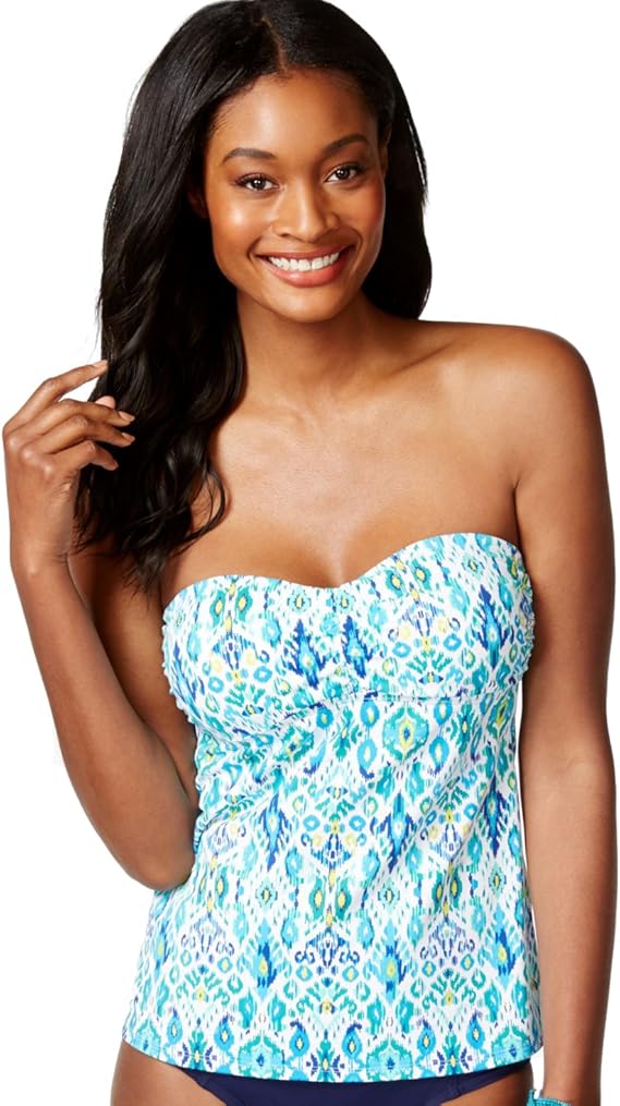 Tommy Bahama Women's Printed Bandeau Swim Tankini Top, Multi Blue, XL at Amazon Women’s Clothing