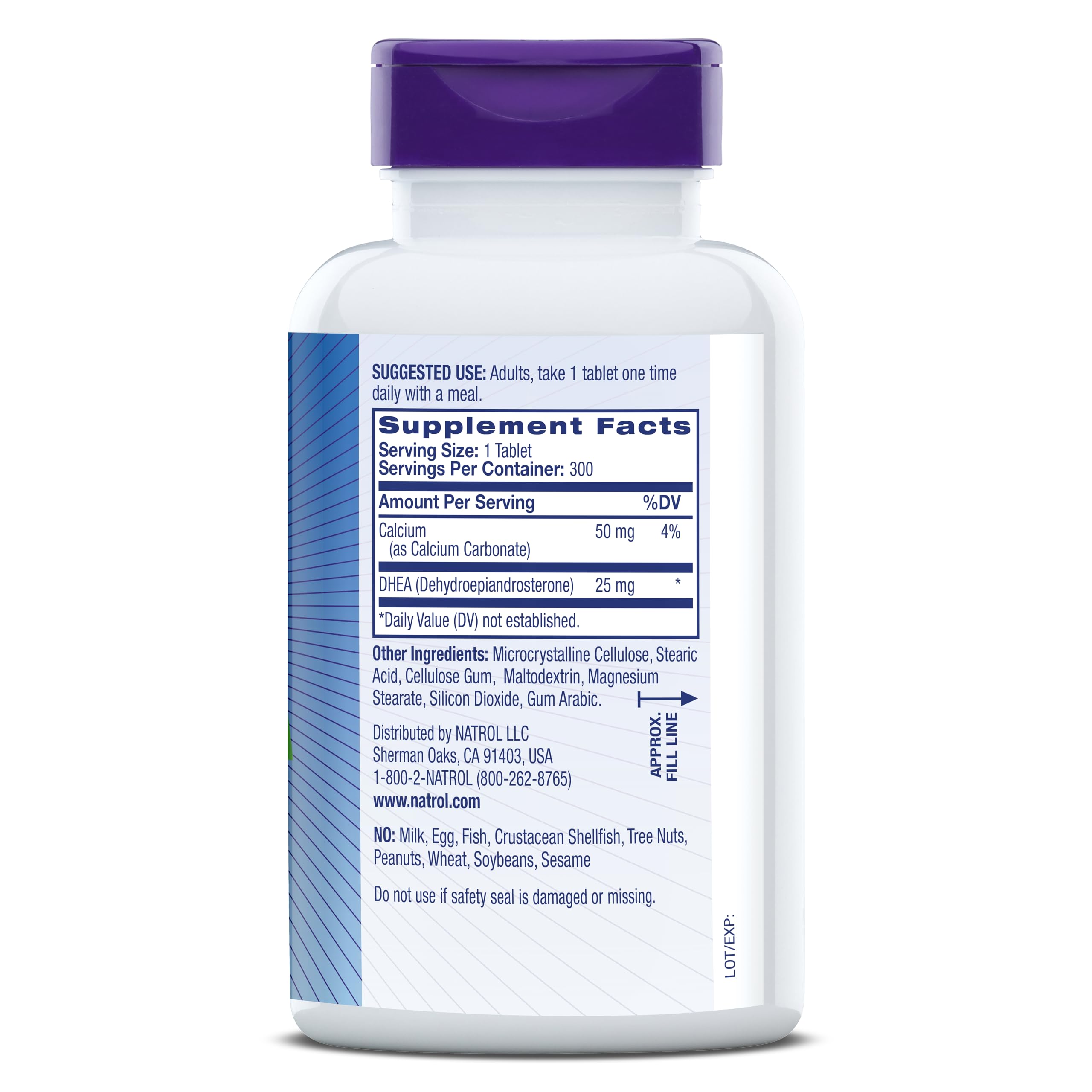 Natrol Mood & Stress DHEA 25mg With Calcium, Dietary Supplement for Balance of Certain Hormone Level and Mood Support, 300 Tablets, 300 Day Supply
