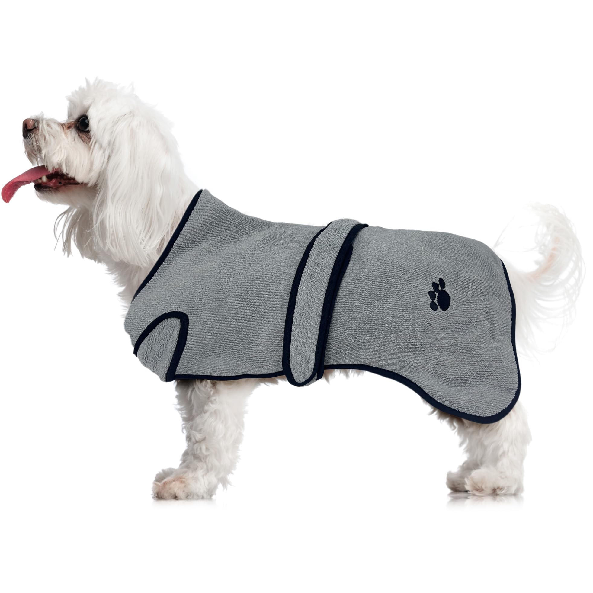 Dog Dressing Gown - Dog Drying Towel, Bath Robe, Adjustable Dry Robe bathrobe for dogs, Grey Black Gift Medium