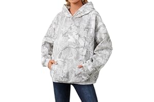 TERIVEEK Women Camo Hoodies Oversized Maple Leaf Fleece Hooded Sweatshirt Long Sleeve Fall Trendy Pullover Hoodie with Pocket