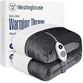 Westinghouse Heated Throw Blanket, 50"x60", Charcoal, ETL Certified | 6 Heating Levels, 2-10 Hours Auto-off, Overheat Protection, Flannel to Sherpa, Machine Washable, Couch Bed Office Home