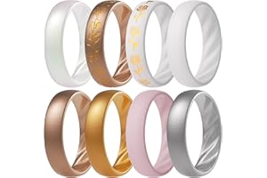 ThunderFit Silicone Ring Wedding Bands for Women, Promise Rings with Elegant Wavy Grooves, 6mm Wide, 2mm Thick, Breathable, Women's Rubber Engagement Rings, Variety Multipack 1-4-8
