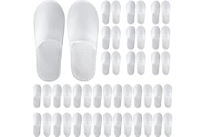 UrbanRoots 28 Pairs Disposable Slippers For Guests,Bulk Slippers For Hotel,Spa,Travel,Shoeless Home,Spa Slippers With Pouch,Non-Slip(White) house slippers for guests