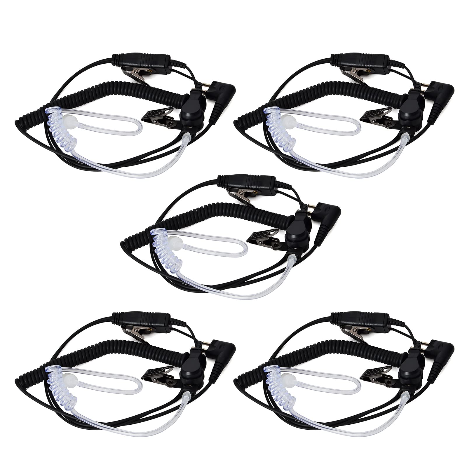 UAYESOK Security Earpiece 2 Pin Covert Air Acoustic Tube Radio Headset with PTT Mic (5 pcs)