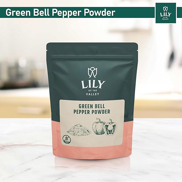 LILY OF THE VALLEY GREEN BELL PEPPER POWDER – GROUND PEPPER FOR COOKING – IDEAL FLAVOR & AROMA FOR SEASONING – NATURAL, VEGAN & GLUTEN-FREE – PACKED IN RESEALABLE POUCH (16OZ, 453G)- PACKAGE MAY VARY