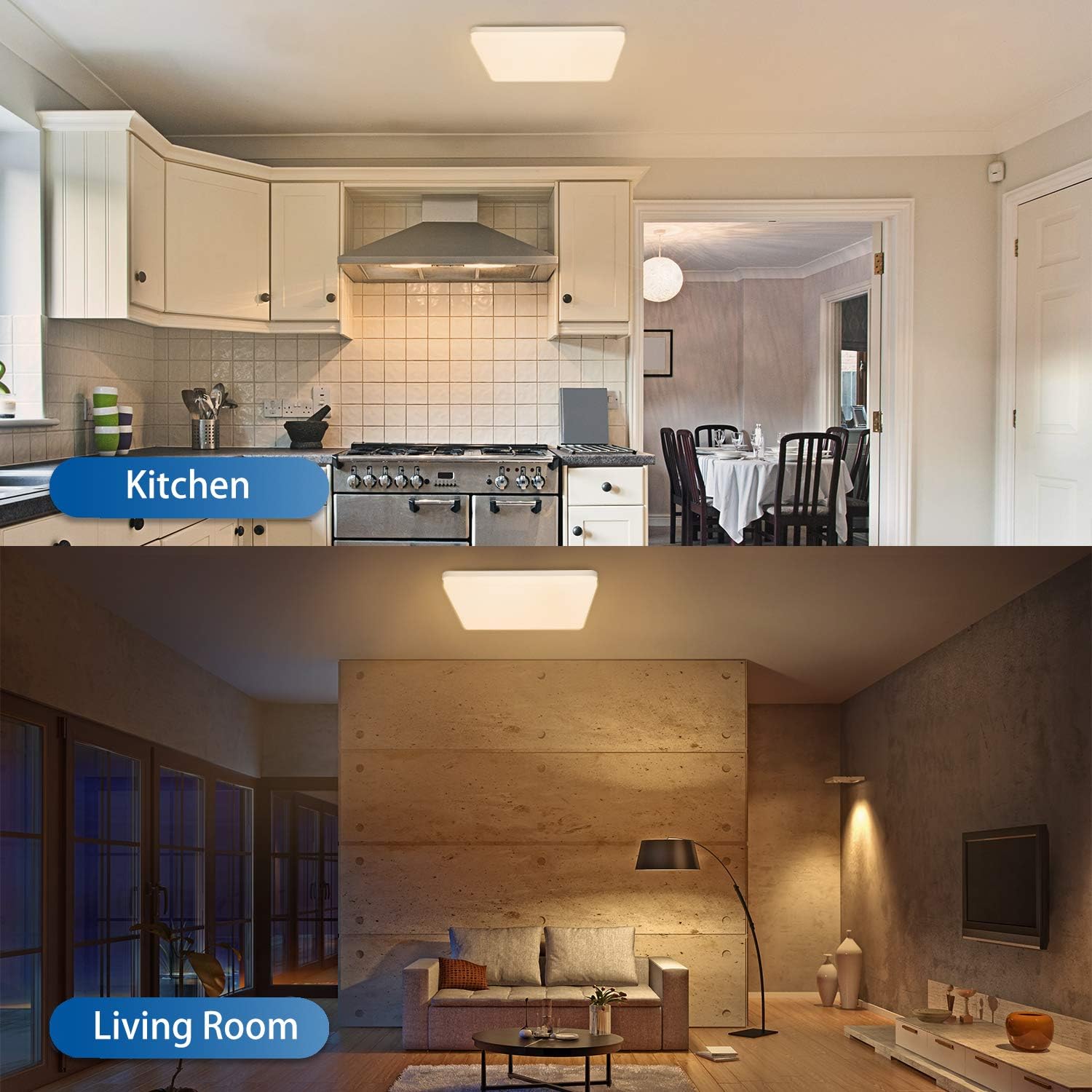 Combuh Ceiling Light 48W 12 Inch Square Flush Mount LED Close to Ceiling Lamp Fixture Warm White 3000K for Kitchen Hallway Balcony Stairwell Not-dimmable: Home Improvement