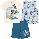 Disney Lion King Toy Story Mickey Mouse Cars T-Shirt Tank Top and French Terry Shorts 3 Piece Outfit Set Toddler to Big Kid