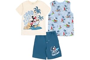Disney Lion King Toy Story Mickey Mouse Cars T-Shirt Tank Top and French Terry Shorts 3 Piece Outfit Set Toddler to Big Kid