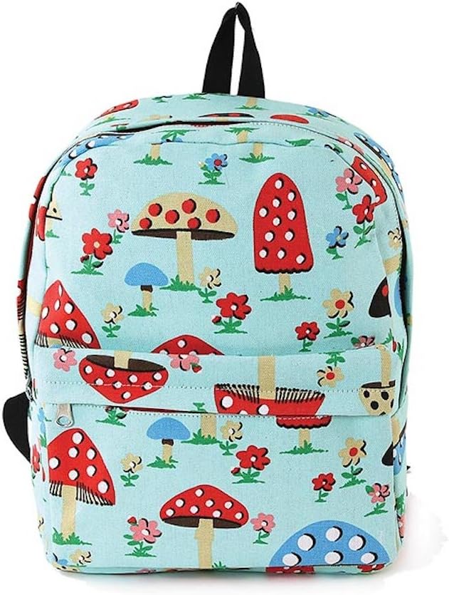 Comeco Colorful Garden Mushrooms Print on Canvas Backpack