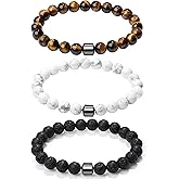 XIANNVXI Mens Beaded Bracelet Set Natural Stone 8mm Beads Bracelets for Men Red Black Bead Stretch Bracelet for Mens