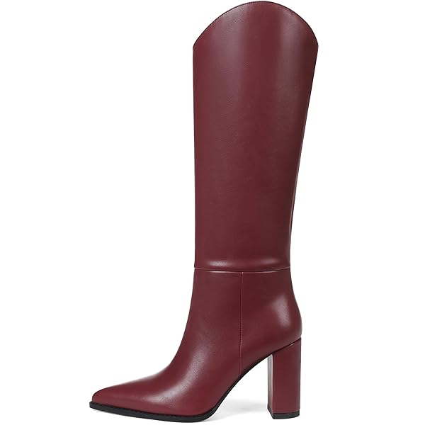 SARAIRIS WOMEN’S RED KNEE HIGH BOOTS WIDE CALF CHUNKY HIGH HEEL POINTED TOE ZIPPER COMFORTABLE CASUAL BOOTS