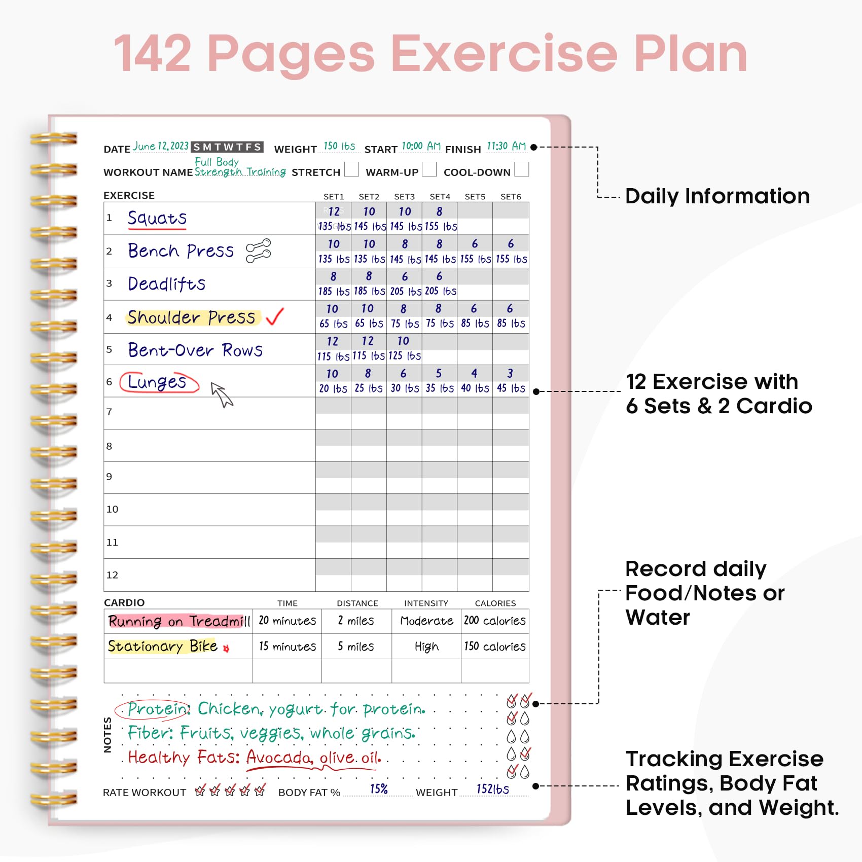 Fitness Workout Journal for Women & Men, A5(5.5" x 8.2") Workout Log Book Planner for Tracking, Progress, and Achieving Your Wellness Goals-Pink - Image 2