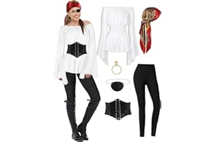 CICOCI Pirate Costume For Women With Accessories Renaissance Blouse Top Belt Headscarf Full Outfits