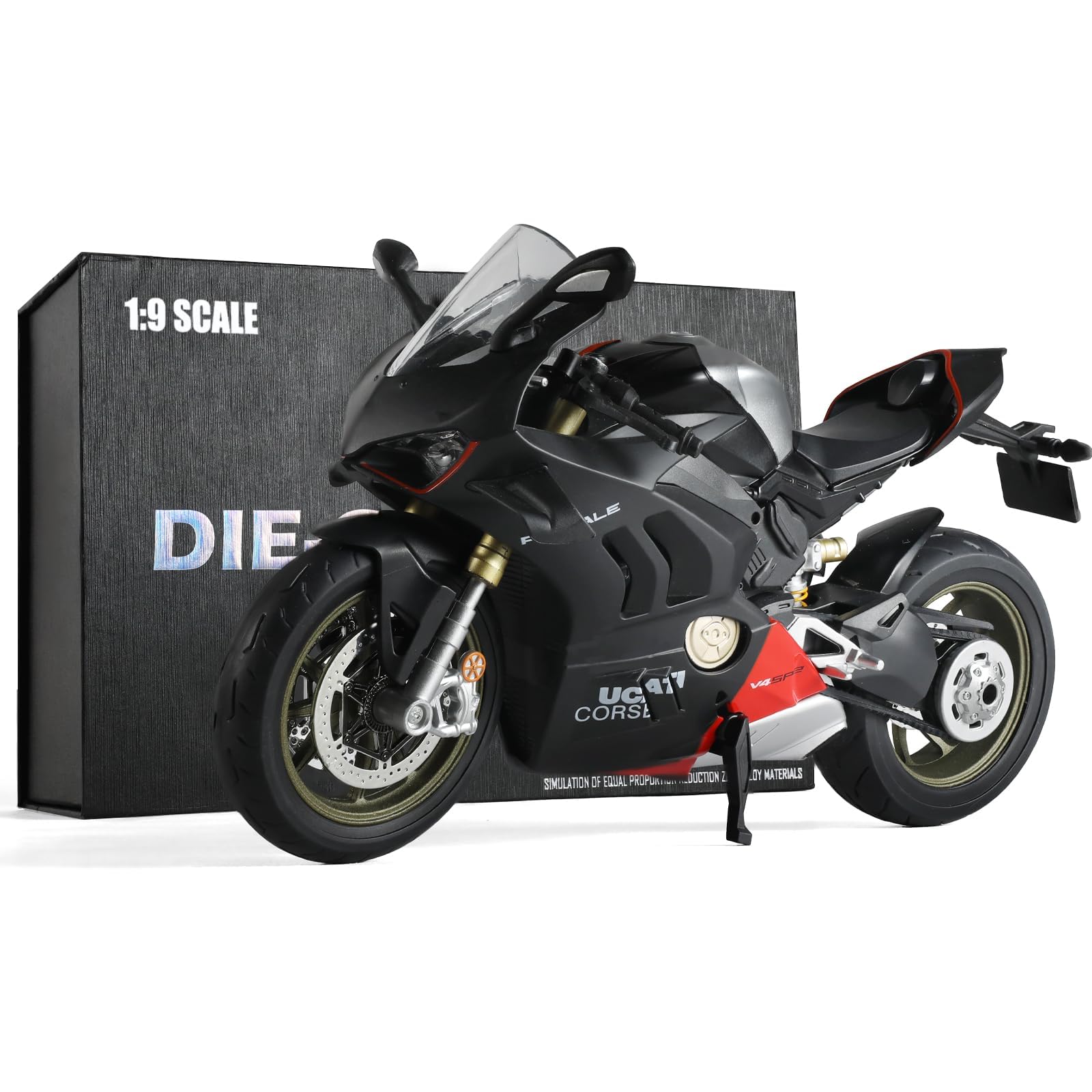 Risopen Die-Cast Motorcycle Model 1:9 Compatible for Ducati Panigale V4 SP2 Motor Bike Toy 1:9 Motorcycle Toy Gift Collection for Child Adults (Black)