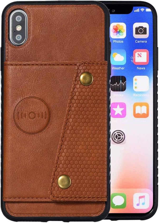 Muntonski Xsmax Case Kickstand Compatible with iPhone Xs Max Cover Wallet Magnetic Card Holder 10max Xmaxs 6.5 Inch (Brown)