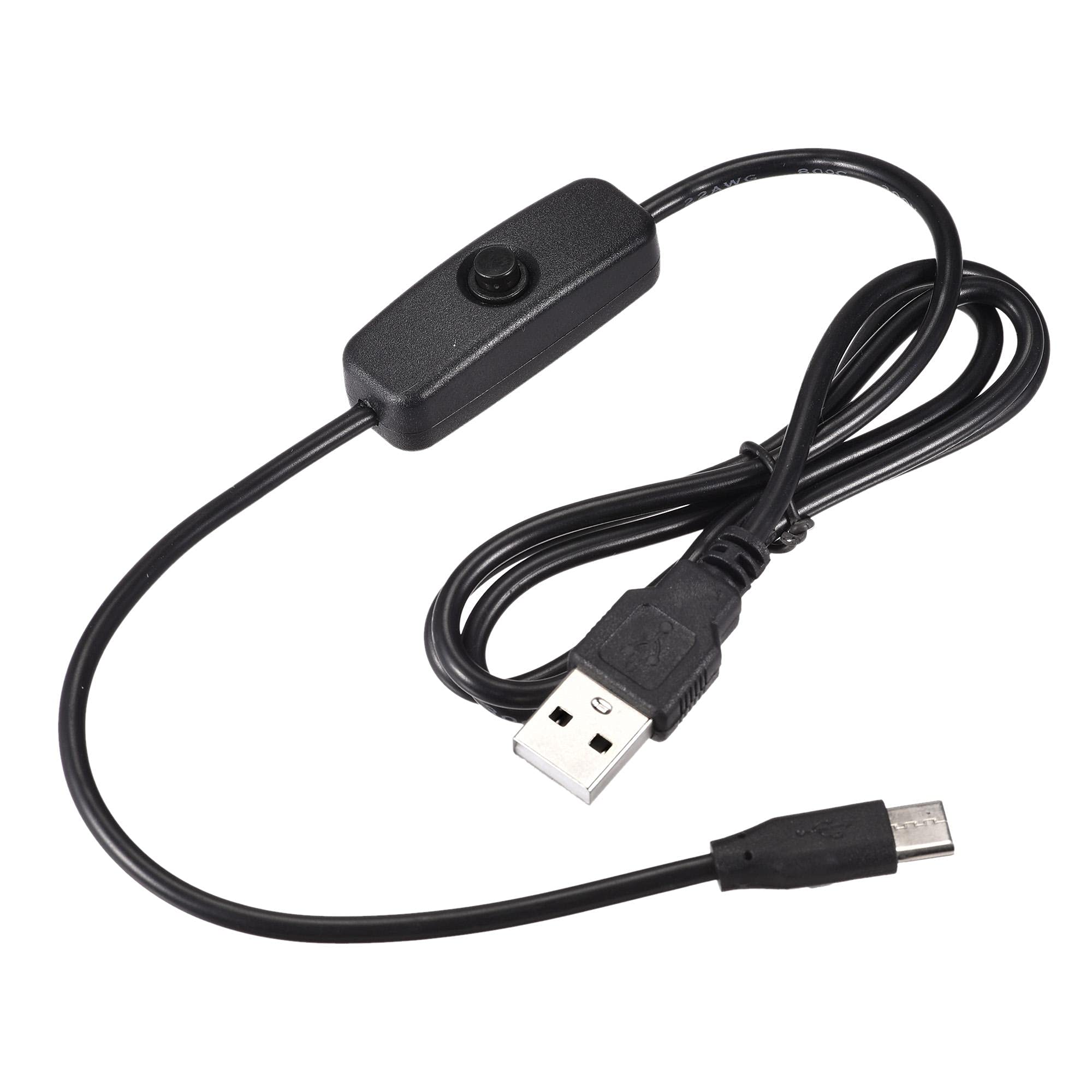 sourcing map USB Cable with ON/Off Switch, USB Male to Type-C Male Extension Cord 1M Black, for LED Desk Lamp