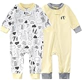 Teach Leanbh Baby 2-Pack Footless Pajamas Cotton Long Sleeve Printing 2 Way Zipper Romper Jumpsuit Sleep and Play 3-24 Months