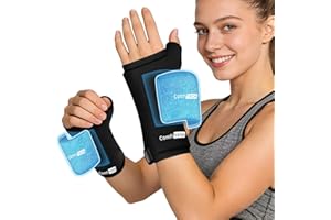 ComfiTECH Dual-Gel Wrist & Thumb Ice Pack Wrap with Extended 30-Min Cooling & Wider Coverage for Forearm, Detachable Cold Pac