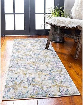 Sea Life Area Rug Runner Nautical Beach Coastal Blue Beige Shell Seashell Sand Rugs Carpets Sisal Seagrass Area Rugs
