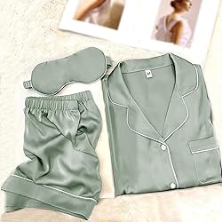 WJing Yi Jia Womens Pajama Sets XS-4XL Silk Satin