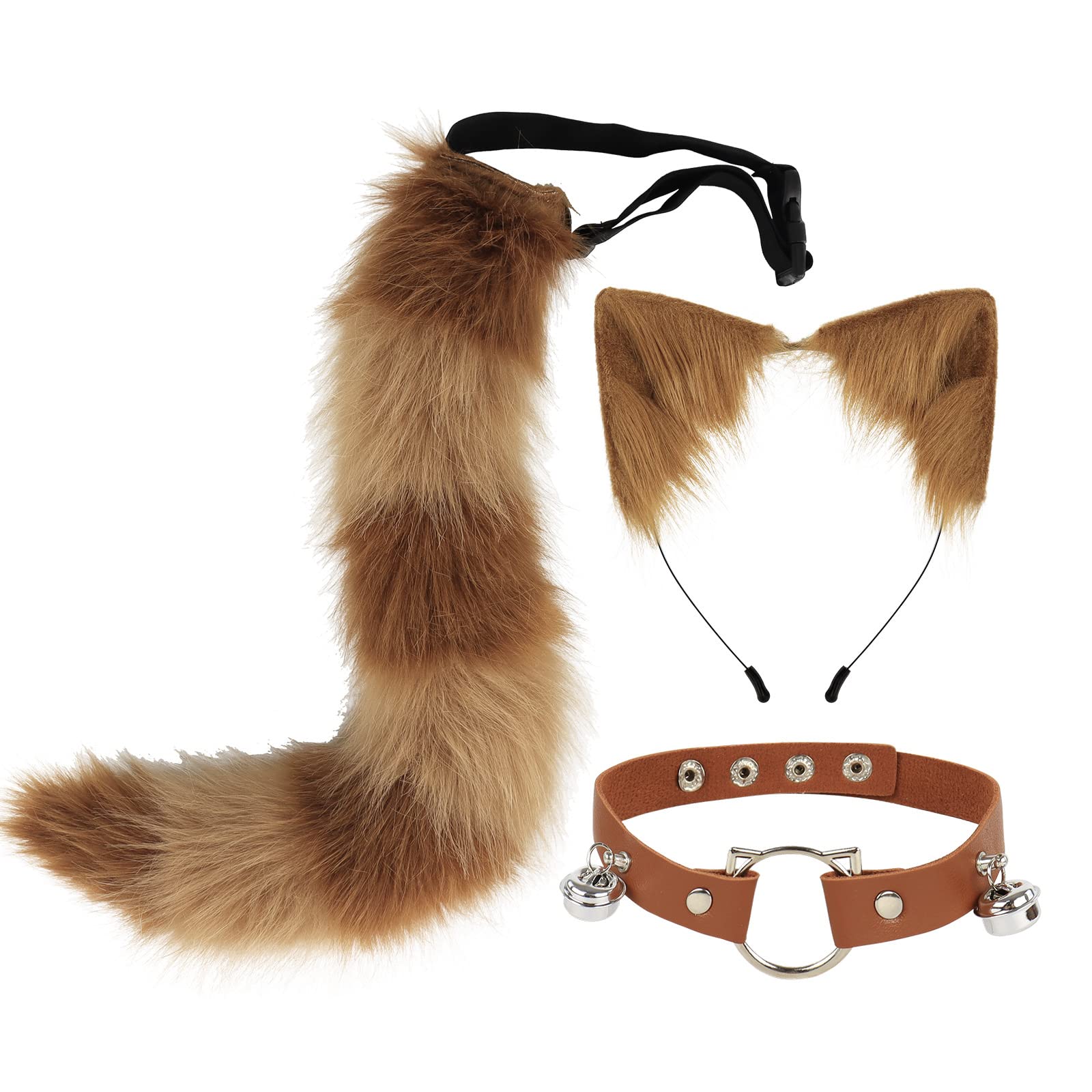 DRESHOW Fox Faux Fur Tail Cat Ears Headband Halloween Party Costume Neck choker Cosplay Set for Women — image 1
