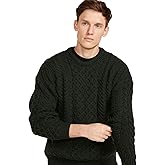 Aran Woollen Mills Inisheer Men’s Irish Cable Crew Neck Knit Sweater – 100% Merino Wool