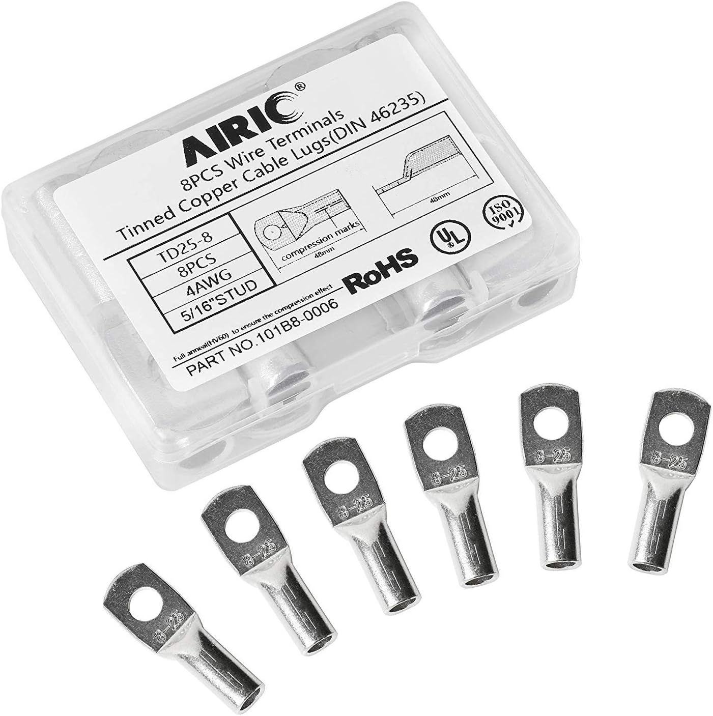 AIRIC 30PCS 1210 Gauge 1/4 Stud DIN 46235 Cable Lugs Heavy Duty Tinned