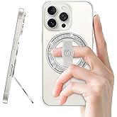 [Stylish Twinkle] EWA MagOne for Magsafe Phone Grip Kickstand [Replaceable Elastic Finger Loop], Mag Safe Ring Holder Stand, Magnetic Phone Accessories for iPhone 17,16,15,14,13,12-(Glitter Silver)