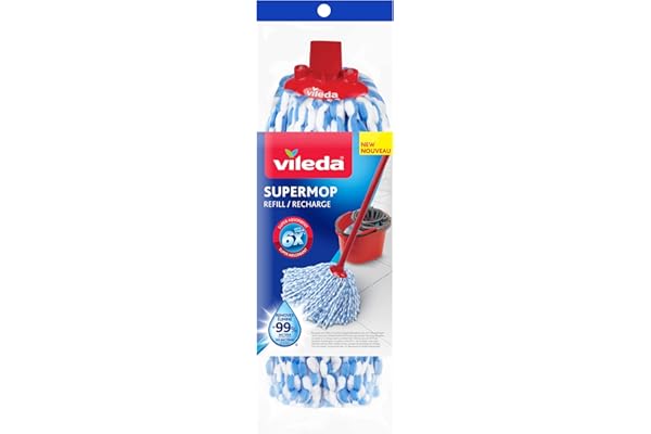 Vileda SuperMop 100% Microfibre Mop Head | Remove Bacteria with just Water | Reusable and Machine Washable Refill