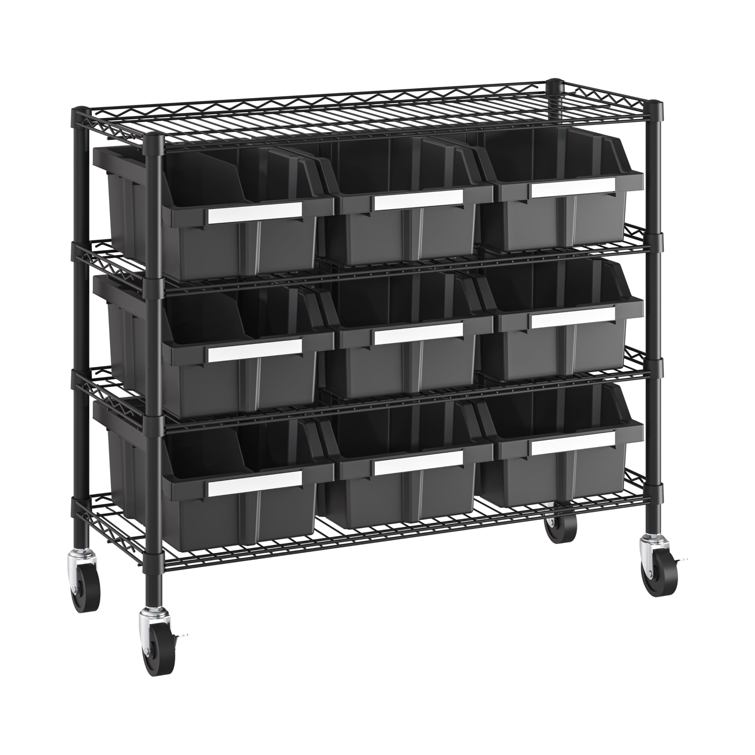 Seville Classics Heavy Duty NSF Bin Rack Solid Steel Wire Shelving Storage Unit, Patented Organizer for Garage, Warehouse, Office, Restaurant, Classroom, Kitchen, Graphite, 4-Tier includes 9 Bins Image