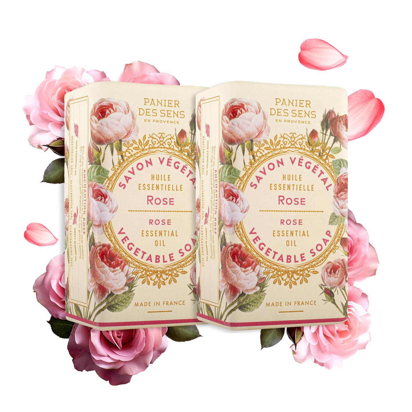 Panier des Sens - Rose Soap Bar 2x150g - Moisturizing Gentle Scented - Natural Soap with Sweet Almond - 97% Natural Ingredients Made in France - Vegan — image 1