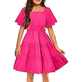 Arshiner Girls Dresses Square Neck Cut Out Shirred Party Cute Tween Dress
