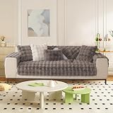 LINGKY Thick Rabbit Plush Sofa Cover, Non-Slip, Dark Gray, 70x70cm view 2