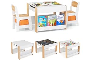 Costzon Wooden Activity Desk Set w/Reversible Tabletop, Bookshelves & Storage Drawers for Drawing, Reading, Crafts, Playing, 