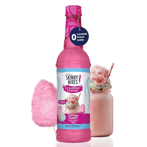 JORDAN’S SKINNY MIXES SUGAR FREE SYRUP, COTTON CANDY FLAVOR, FRUIT FLAVORED WATER ENHANCER, DRINK MIX, ICED TEA, LEMONADE, DRINKS, LOW CALORIE WATER FLAVORING, DAIRY & GLUTEN FREE, KOSHER, 25.4 FL OZ