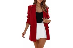 MASCOMODA Casual Blazer Jacket for Women 2023 Fall Long Sleeve Open Front Button Work Office Suit Jacket with Pockets