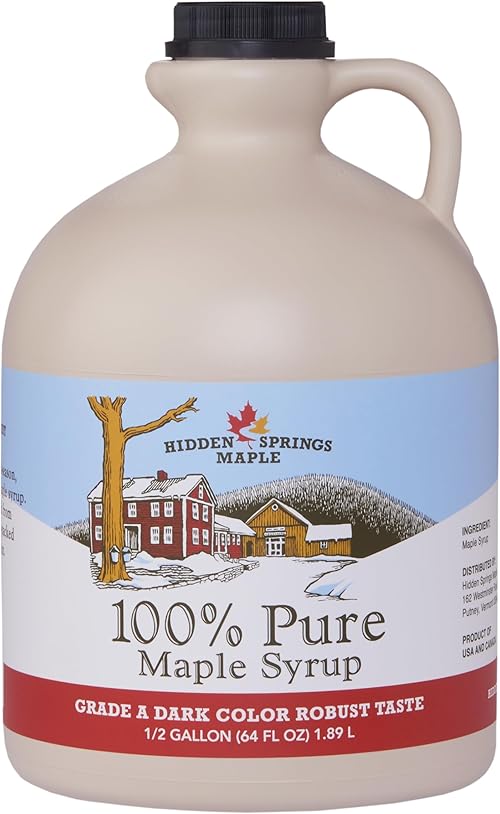 Hidden Springs Maple Dark Half Gallon 100% Pure Maple Syrup USA/CAN, BPA-free Jug