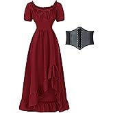YEAXLUD Renaissance Costume Women Milkmaid Corset Western Fairy Cottage Core Ren Faire Victorian Dress Off the Shoulder High Low Vintage Peasant Medieval Chemise Dresses(Red,S)