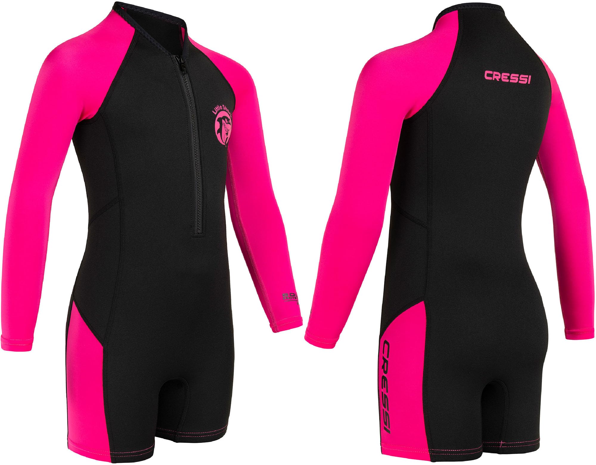 Cressi Unisex Child Little Shark Long Sleeve Children's Shorty Wetsuit - Premium Neoprene 2mm - Black/Pink, 11/12 Years